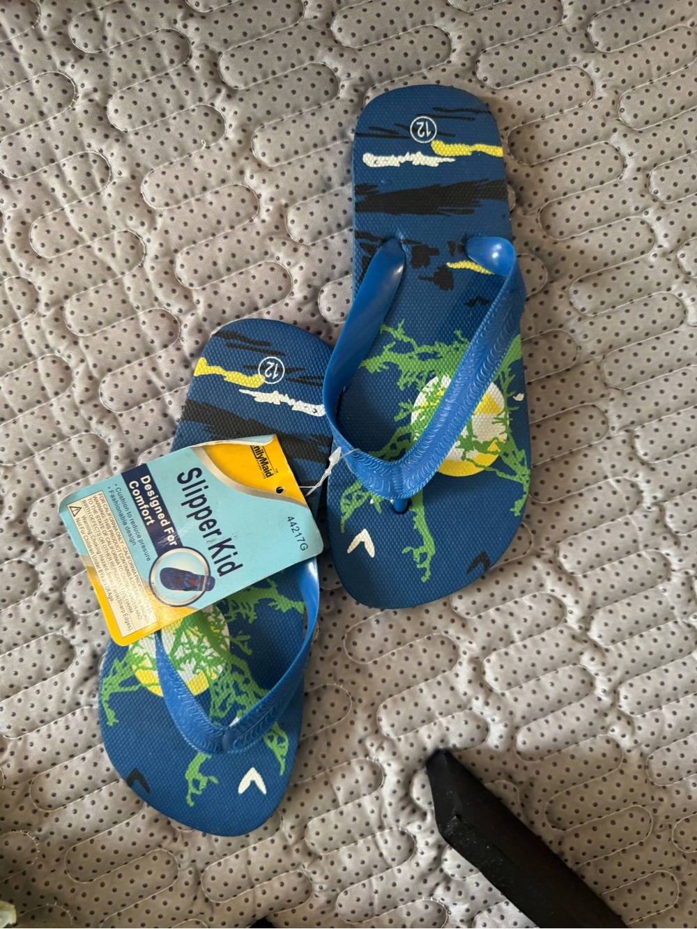 Kids Blue Flip Flop Sandals with Green Accent